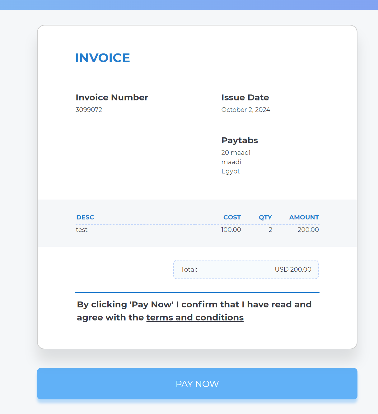 Sample Payment Page