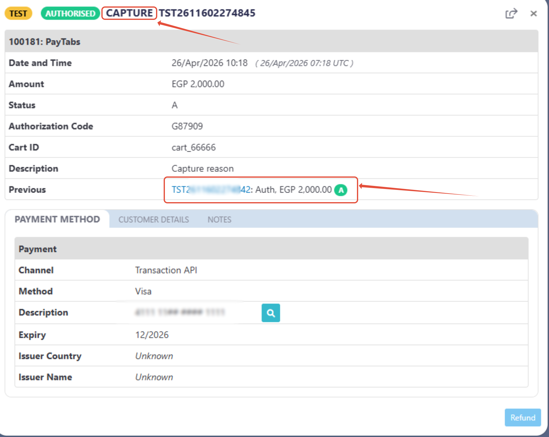 Captured Transaction Sample