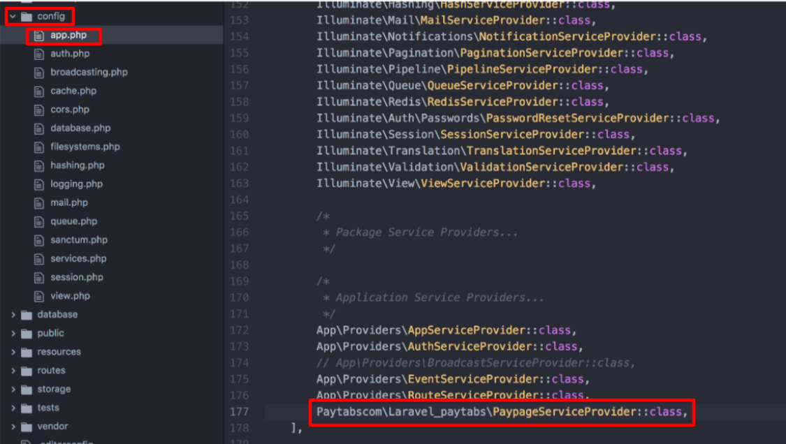 laravel app configuration