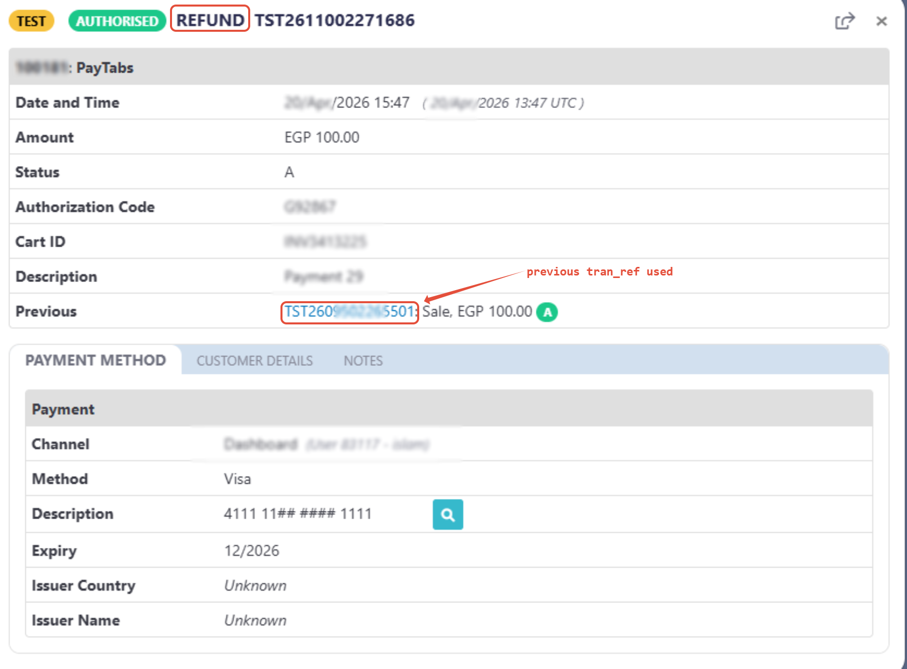 Refunded Transaction Sample